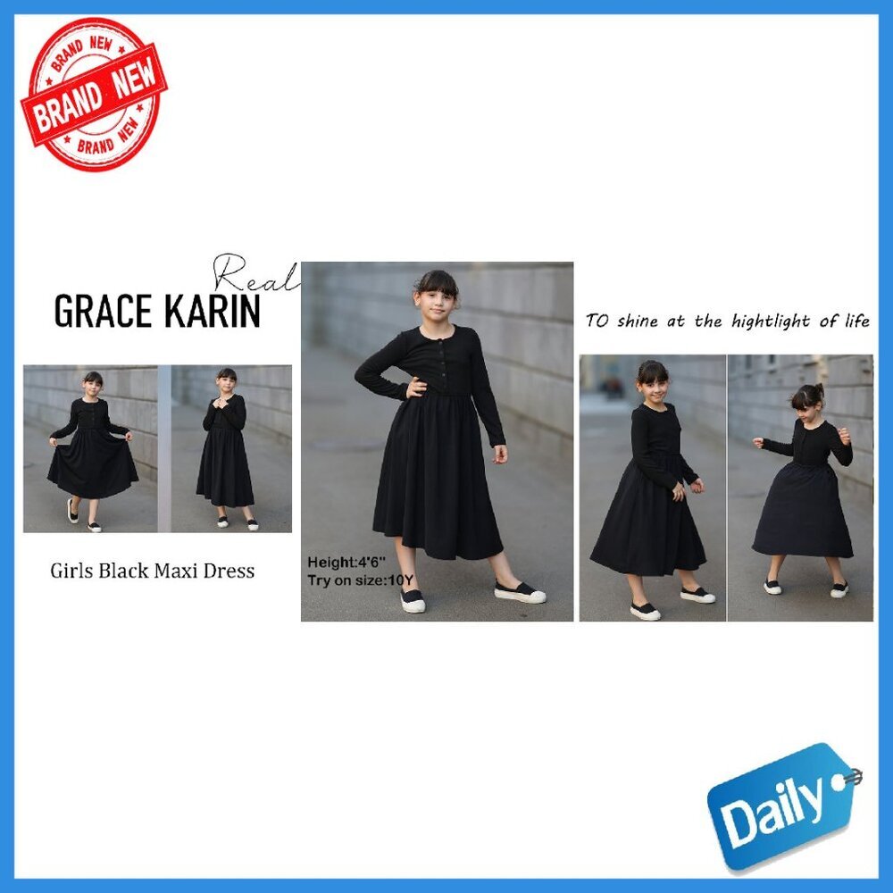 Girls Long Sleeve Maxi Dress with Pockets Formal Casual Polyester Blend - Picture 8 of 8